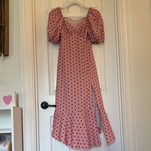 SHEIN Pink Puff Sleeve Midi Dress